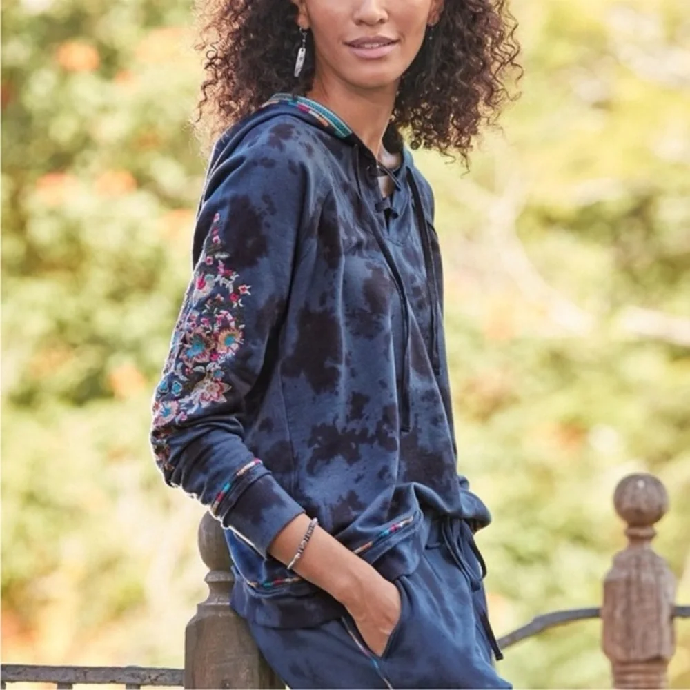 Sundance Moonlight Sky Tie Dye Floral Embroidered Sweatsuit Set